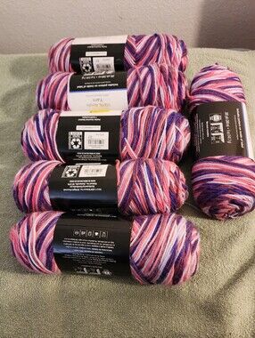 Variegated Pink Purple White Yarn Skeins - 6 Pack